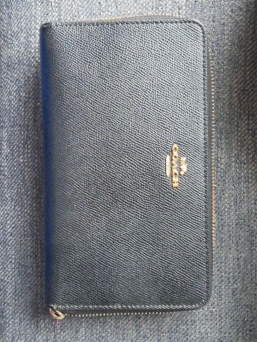 Coach Black Leather Zip Wallet with Gold Logo